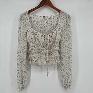 Free People Lolita Top Womens Size XS Floral Blouse Smocked Ruffled Hem